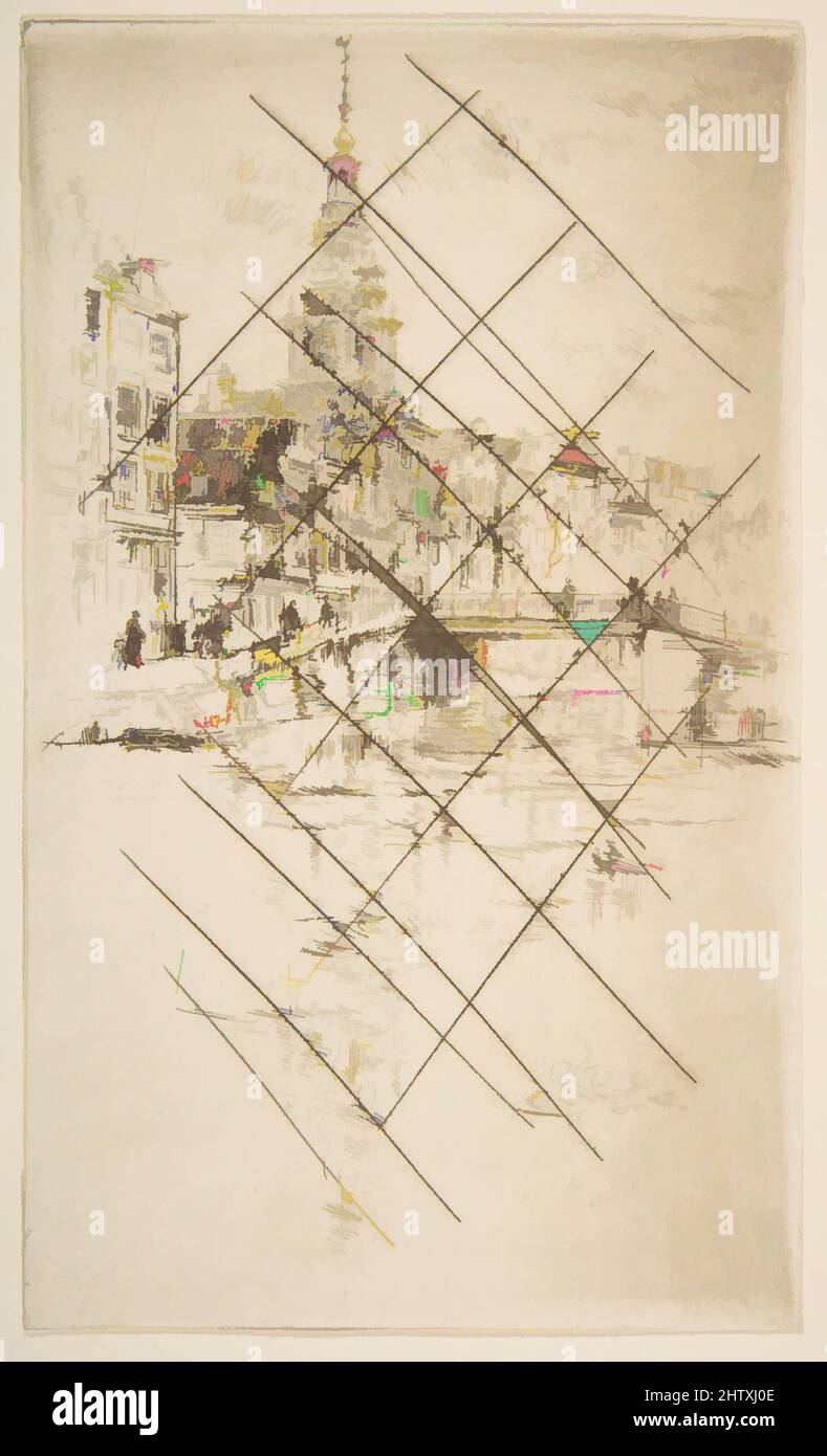 Art inspired by Church, Amsterdam, 1889, Etching; cancelled impression of the only state (Glasgow); printed in black ink on ivory wove paper, Plate: 8 1/2 × 5 1/16 in. (21.6 × 12.9 cm), Prints, James McNeill Whistler (American, Lowell, Massachusetts 1834–1903 London, Classic works modernized by Artotop with a splash of modernity. Shapes, color and value, eye-catching visual impact on art. Emotions through freedom of artworks in a contemporary way. A timeless message pursuing a wildly creative new direction. Artists turning to the digital medium and creating the Artotop NFT Stock Photo