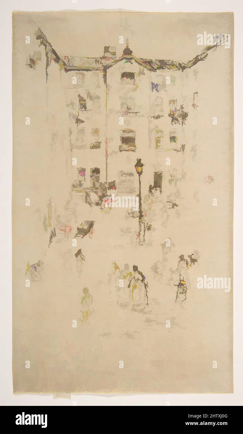 Art inspired by Courtyard, Brussels, 1887, Etching; only state (Glasgow); printed in black ink on fine ivory laid paper, Plate: 8 7/16 × 4 15/16 in. (21.4 × 12.5 cm), Prints, James McNeill Whistler (American, Lowell, Massachusetts 1834–1903 London, Classic works modernized by Artotop with a splash of modernity. Shapes, color and value, eye-catching visual impact on art. Emotions through freedom of artworks in a contemporary way. A timeless message pursuing a wildly creative new direction. Artists turning to the digital medium and creating the Artotop NFT Stock Photo