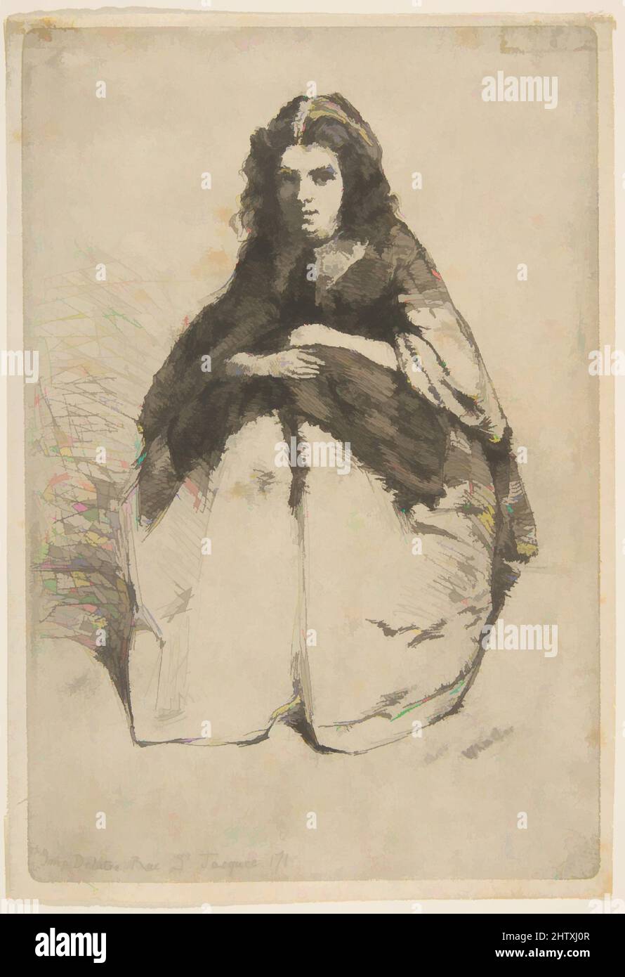 Art inspired by Fumette, 1858, Etching; fifth state of five (Glasgow); printed in black ink on fine ivory laid paper, Plate: 6 7/16 × 4 5/16 in. (16.4 × 11 cm), Prints, James McNeill Whistler (American, Lowell, Massachusetts 1834–1903 London, Classic works modernized by Artotop with a splash of modernity. Shapes, color and value, eye-catching visual impact on art. Emotions through freedom of artworks in a contemporary way. A timeless message pursuing a wildly creative new direction. Artists turning to the digital medium and creating the Artotop NFT Stock Photo