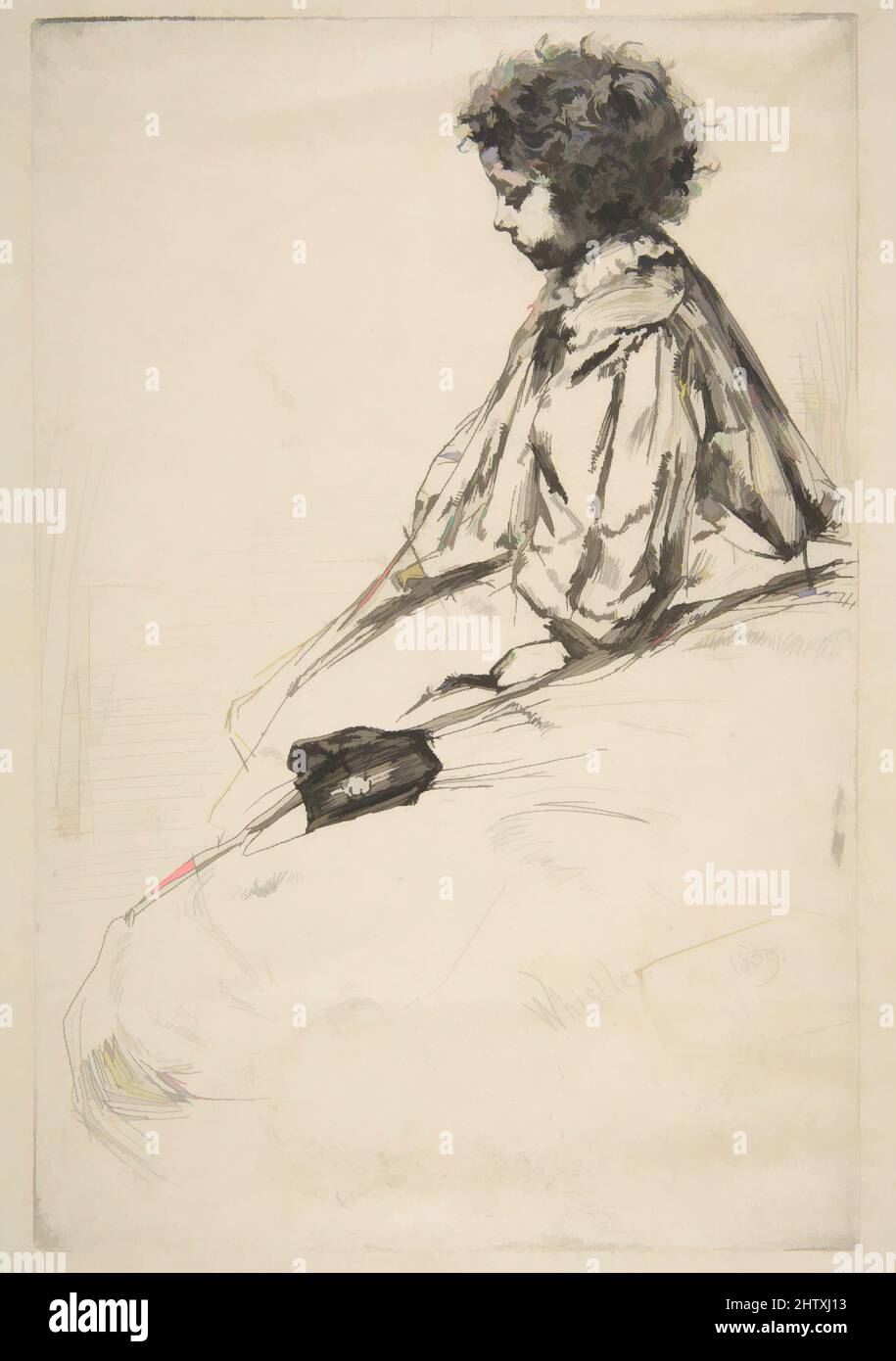 Art inspired by Bibi Lalouette, 1859, Etching and drypoint; second state of two, with the scratch (Glasgow), printed in black ink on thin laid fibrous ivory Japan paper, Plate: 8 15/16 x 6 in. (22.7 x 15.2 cm), Prints, James McNeill Whistler (American, Lowell, Massachusetts 1834–1903, Classic works modernized by Artotop with a splash of modernity. Shapes, color and value, eye-catching visual impact on art. Emotions through freedom of artworks in a contemporary way. A timeless message pursuing a wildly creative new direction. Artists turning to the digital medium and creating the Artotop NFT Stock Photo