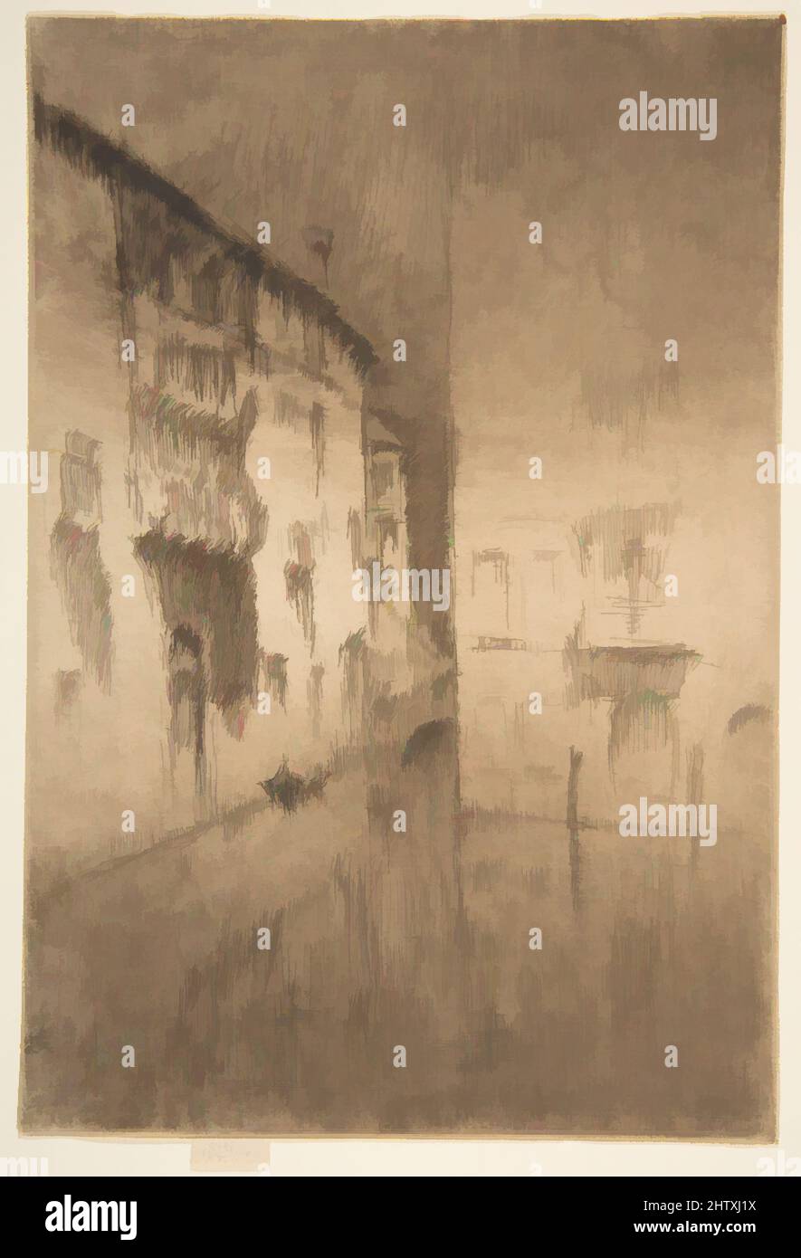 Art inspired by Nocturne: Palaces, 1879–80, Etching and drypoint; tenth state of twelve (Glasgow); printed in brownish-black ink on ivory laid paper, Plate: 11 3/4 × 7 15/16 in. (29.8 × 20.2 cm), Prints, James McNeill Whistler (American, Lowell, Massachusetts 1834–1903 London, Classic works modernized by Artotop with a splash of modernity. Shapes, color and value, eye-catching visual impact on art. Emotions through freedom of artworks in a contemporary way. A timeless message pursuing a wildly creative new direction. Artists turning to the digital medium and creating the Artotop NFT Stock Photo