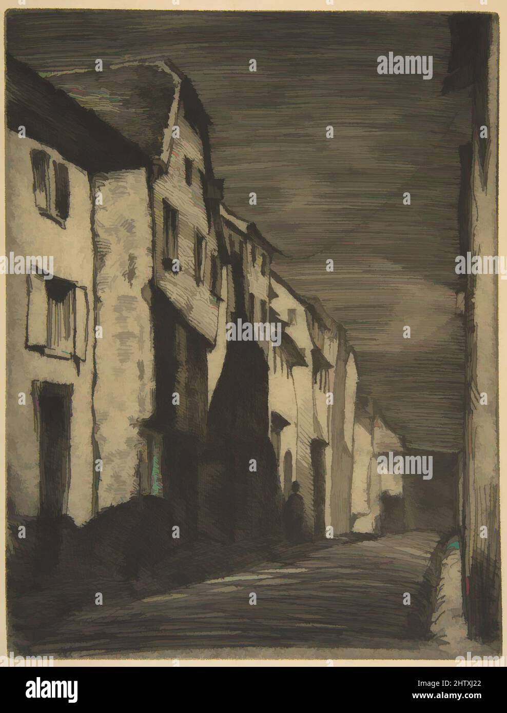 Art inspired by Street at Saverne, 1858, Etching and open bite or sandpaper ground; fourth state of four (Glasgow); printed in black ink on buff colored Japan paper, Plate: 8 1/8 × 6 1/4 in. (20.7 × 15.9 cm), Prints, James McNeill Whistler (American, Lowell, Massachusetts 1834–1903, Classic works modernized by Artotop with a splash of modernity. Shapes, color and value, eye-catching visual impact on art. Emotions through freedom of artworks in a contemporary way. A timeless message pursuing a wildly creative new direction. Artists turning to the digital medium and creating the Artotop NFT Stock Photo