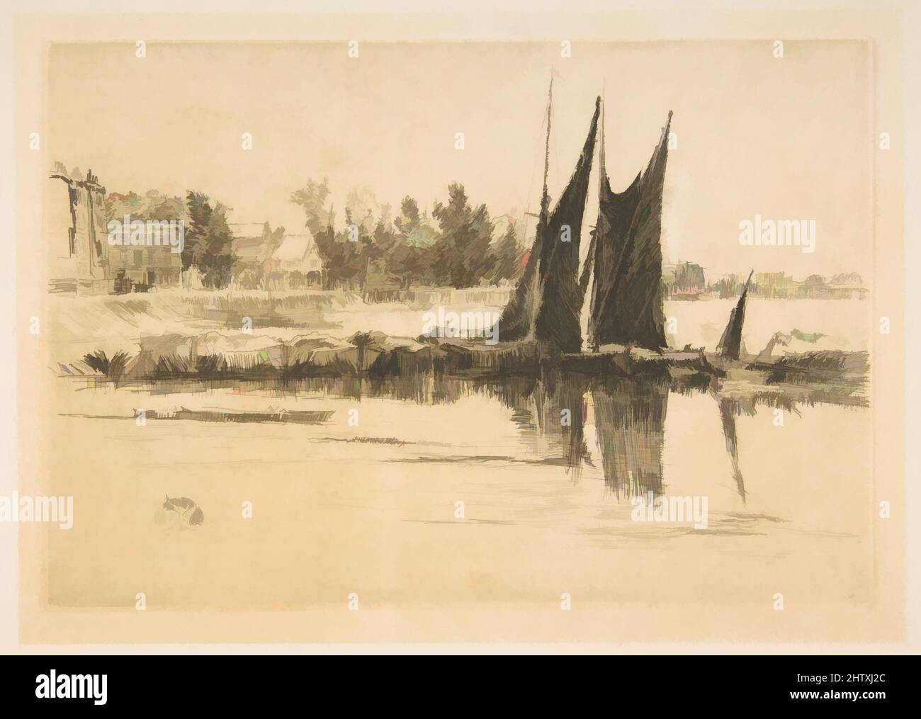 Art inspired by Hurlingham, 1879, Etching and drypoint; fourth state of four (Glasgow); printed in black ink on ivory laid paper, Plate: 5 3/8 x 7 7/8 in. (13.6 x 20 cm), Prints, James McNeill Whistler (American, Lowell, Massachusetts 1834–1903 London, Classic works modernized by Artotop with a splash of modernity. Shapes, color and value, eye-catching visual impact on art. Emotions through freedom of artworks in a contemporary way. A timeless message pursuing a wildly creative new direction. Artists turning to the digital medium and creating the Artotop NFT Stock Photo