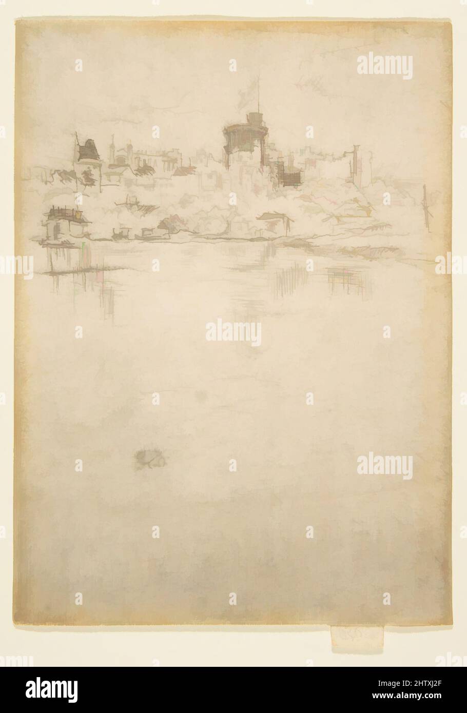 Art inspired by Windsor (Memorial), 1887, Drypoint; third state of four (Glasgow); printed in dark brown ink on ivory laid paper, Plate: 5 3/16 × 3 3/4 in. (13.2 × 9.6 cm), Prints, James McNeill Whistler (American, Lowell, Massachusetts 1834–1903 London, Classic works modernized by Artotop with a splash of modernity. Shapes, color and value, eye-catching visual impact on art. Emotions through freedom of artworks in a contemporary way. A timeless message pursuing a wildly creative new direction. Artists turning to the digital medium and creating the Artotop NFT Stock Photo