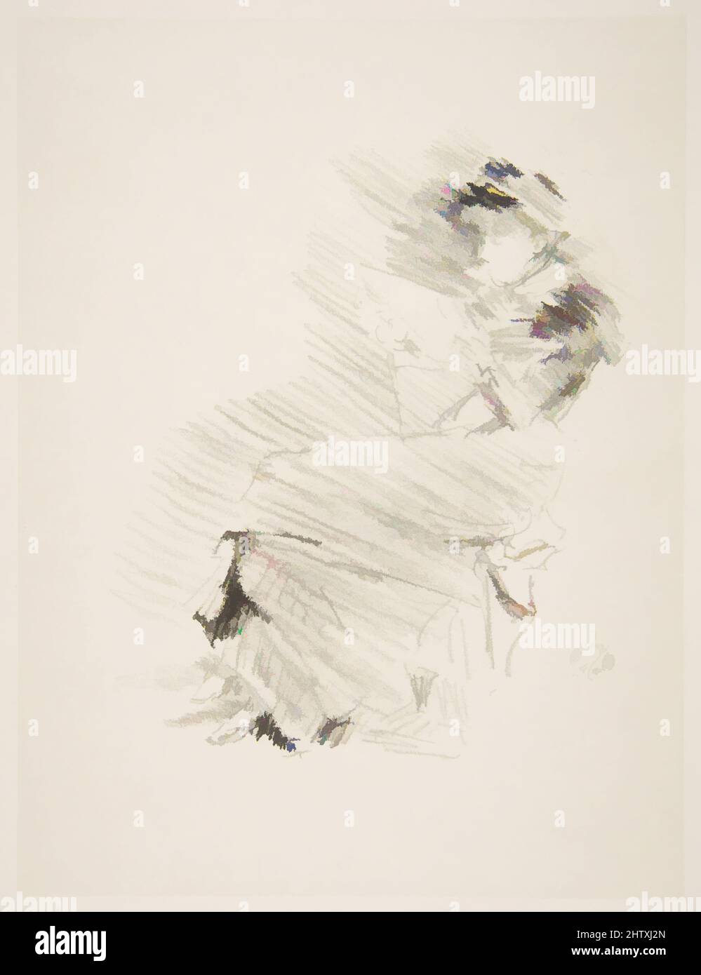 Art inspired by Reading, 1879, Lithograph with scraping; fourth state of four (Chicago); printed in black ink on grayish chine mounted on ivory wove paper, Image: 6 1/8 × 5 1/8 in. (15.5 × 13 cm), Prints, James McNeill Whistler (American, Lowell, Massachusetts 1834–1903 London, Classic works modernized by Artotop with a splash of modernity. Shapes, color and value, eye-catching visual impact on art. Emotions through freedom of artworks in a contemporary way. A timeless message pursuing a wildly creative new direction. Artists turning to the digital medium and creating the Artotop NFT Stock Photo
