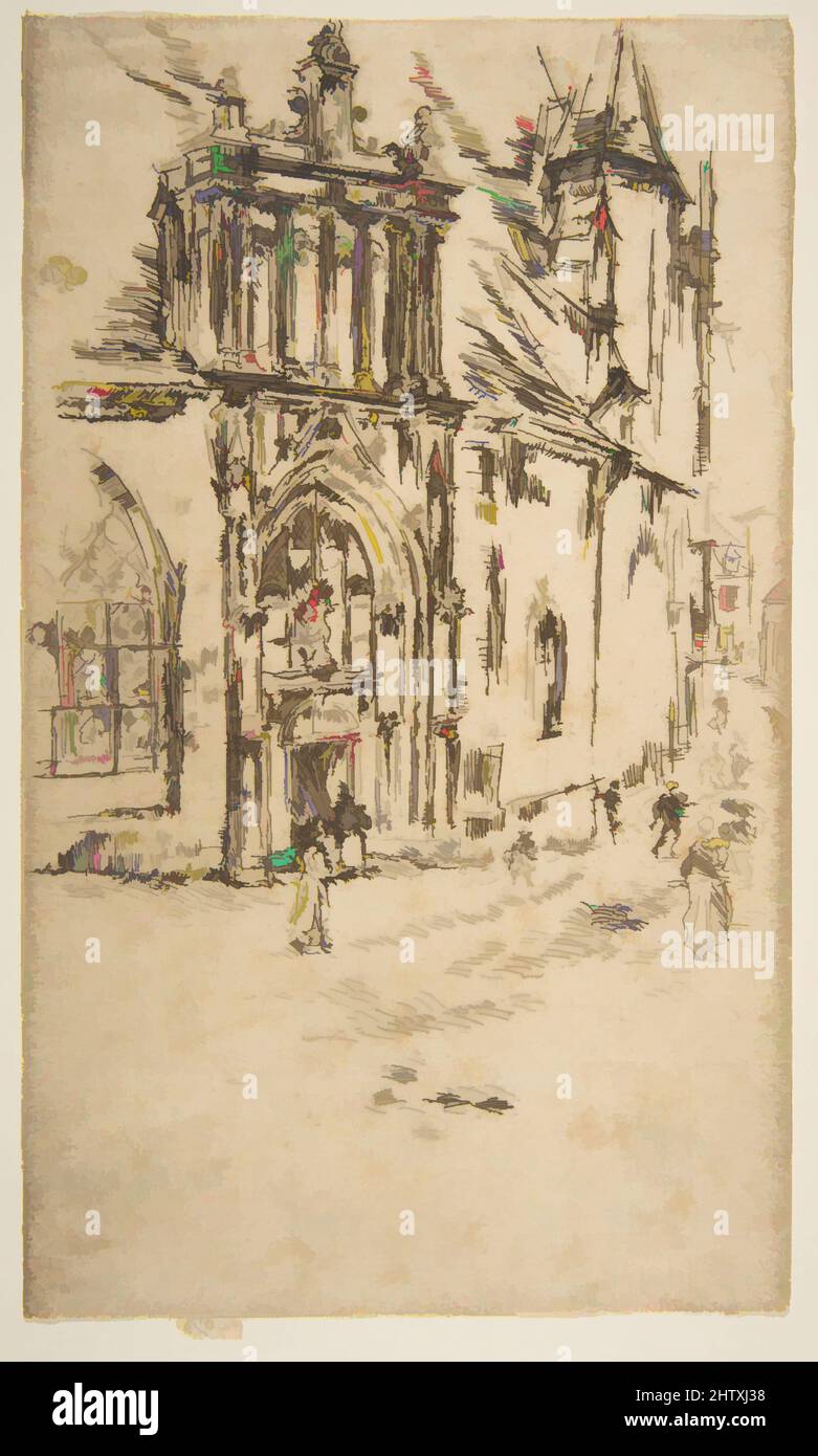 Art inspired by Notre Dame, Bourges, 1888, Etching; only state (Glasgow); printed in black ink on fine ivory laid paper, Plate: 8 9/16 × 5 1/16 in. (21.7 × 12.8 cm), Prints, James McNeill Whistler (American, Lowell, Massachusetts 1834–1903 London, Classic works modernized by Artotop with a splash of modernity. Shapes, color and value, eye-catching visual impact on art. Emotions through freedom of artworks in a contemporary way. A timeless message pursuing a wildly creative new direction. Artists turning to the digital medium and creating the Artotop NFT Stock Photo