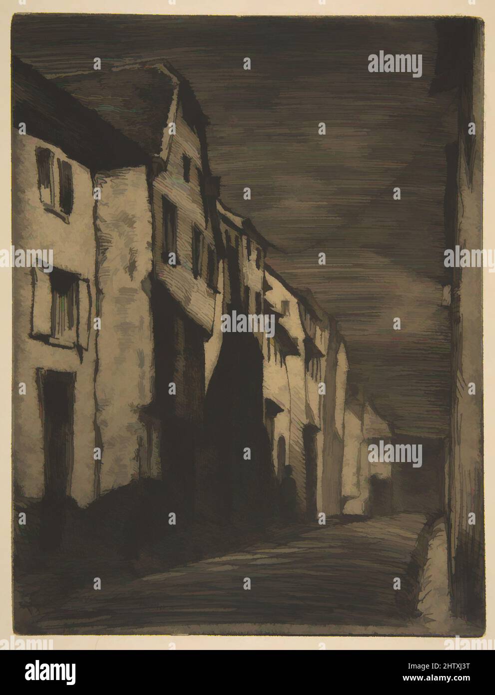 Art inspired by Street at Saverne, 1858, Etching; fourth state of four (Glasgow), printed in black ink on machine-made cream laid paper, Plate: 8 3/16 × 6 5/16 in. (20.8 × 16 cm), Prints, James McNeill Whistler (American, Lowell, Massachusetts 1834–1903 London, Classic works modernized by Artotop with a splash of modernity. Shapes, color and value, eye-catching visual impact on art. Emotions through freedom of artworks in a contemporary way. A timeless message pursuing a wildly creative new direction. Artists turning to the digital medium and creating the Artotop NFT Stock Photo