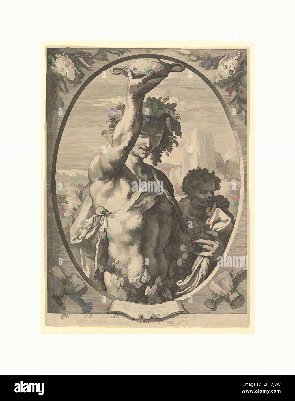 Art inspired by Bacchus, n.d., Engraving, sheet: 9 13/16 x 7 3/16 in. (25 x 18.2 cm), Prints, Hendrick Goltzius (Netherlandish, Mühlbracht 1558–1617 Haarlem, Classic works modernized by Artotop with a splash of modernity. Shapes, color and value, eye-catching visual impact on art. Emotions through freedom of artworks in a contemporary way. A timeless message pursuing a wildly creative new direction. Artists turning to the digital medium and creating the Artotop NFT Stock Photo