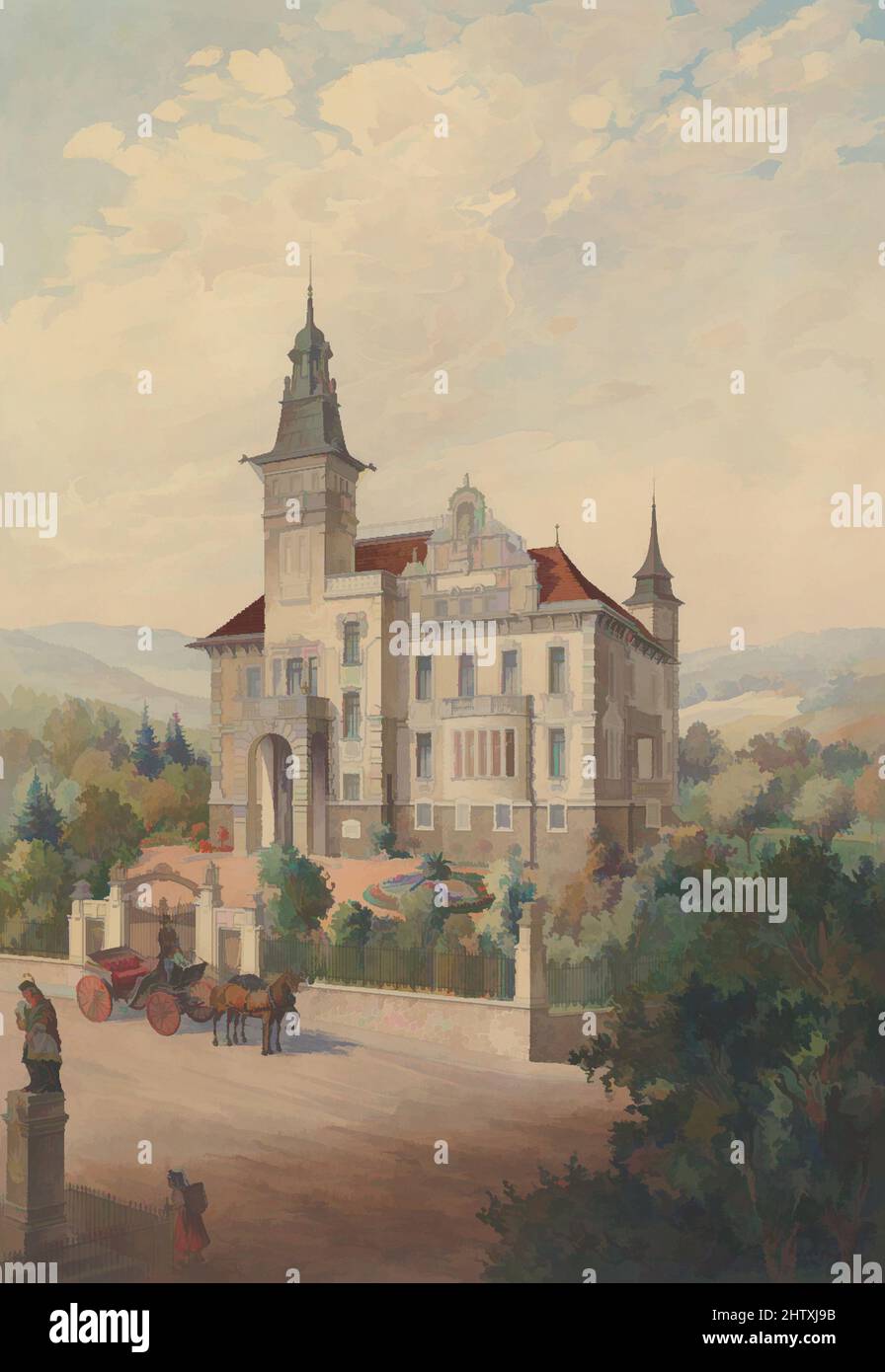Art inspired by View of a Swiss Villa, 1896, Pen and ink with watercolor over graphite. Framing line in graphite., sheet: 23 1/8 x 16 15/16 in. (58.7 x 43 cm), Drawings, Rudolf von Alt (Austrian, Vienna 1812–1905 Vienna, Classic works modernized by Artotop with a splash of modernity. Shapes, color and value, eye-catching visual impact on art. Emotions through freedom of artworks in a contemporary way. A timeless message pursuing a wildly creative new direction. Artists turning to the digital medium and creating the Artotop NFT Stock Photo