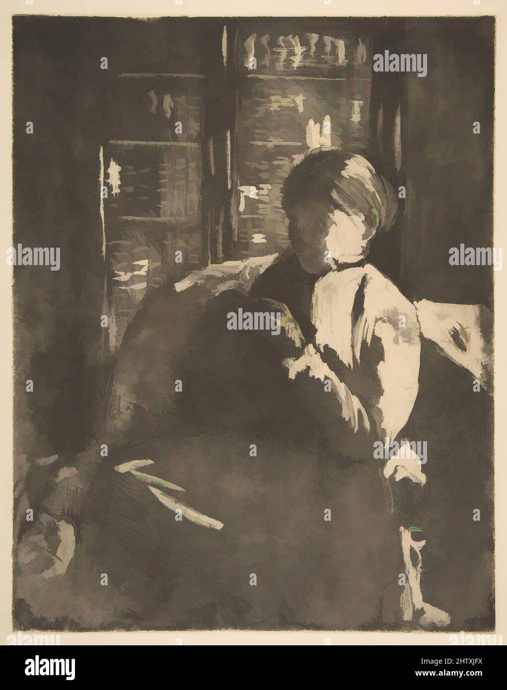 Art inspired by Knitting in the Library, ca. 1881, Soft-ground and aquatint; second state of three, plate: 10 15/16 x 8 1/2 in. (27.8 x 21.6 cm), Prints, Mary Cassatt (American, Pittsburgh, Pennsylvania 1844–1926 Le Mesnil-Théribus, Oise, Classic works modernized by Artotop with a splash of modernity. Shapes, color and value, eye-catching visual impact on art. Emotions through freedom of artworks in a contemporary way. A timeless message pursuing a wildly creative new direction. Artists turning to the digital medium and creating the Artotop NFT Stock Photo