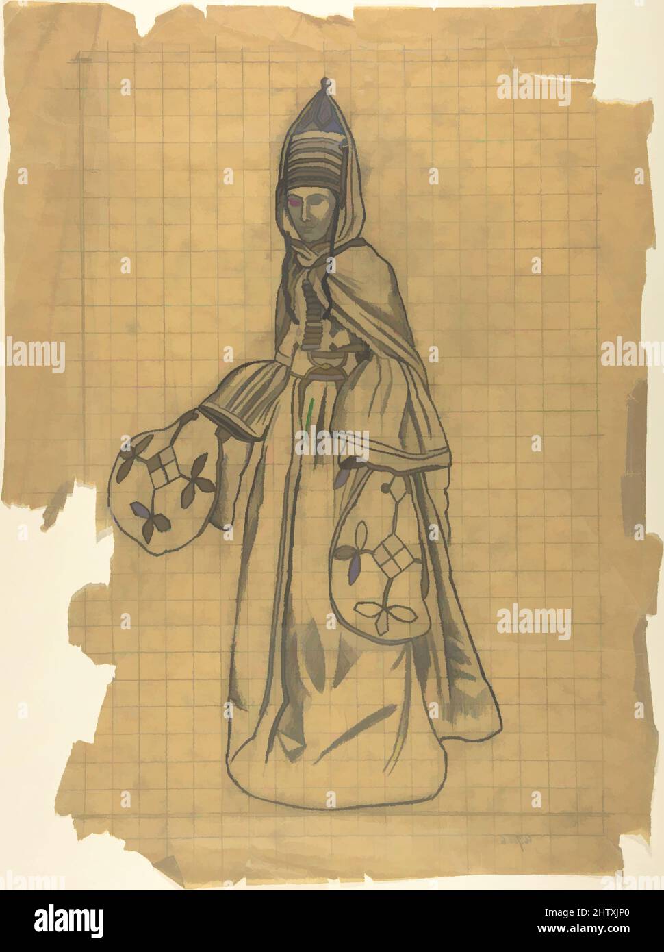 Art inspired by Russian female costume, n.d., Graphite on tracing paper, squared, Drawings, Léon Bakst (Russian, Grodno 1866–1924 Paris, Classic works modernized by Artotop with a splash of modernity. Shapes, color and value, eye-catching visual impact on art. Emotions through freedom of artworks in a contemporary way. A timeless message pursuing a wildly creative new direction. Artists turning to the digital medium and creating the Artotop NFT Stock Photo
