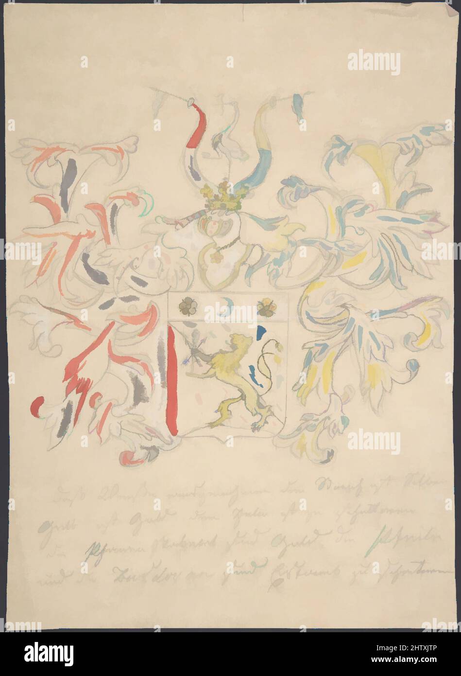 Art inspired by Design for coat of arms, 18th century, Graphite and watercolor, sheet: 10 3/16 x 7 5/16 in. (25.9 x 18.6 cm), Drawings, Anonymous, 18th century, Classic works modernized by Artotop with a splash of modernity. Shapes, color and value, eye-catching visual impact on art. Emotions through freedom of artworks in a contemporary way. A timeless message pursuing a wildly creative new direction. Artists turning to the digital medium and creating the Artotop NFT Stock Photo