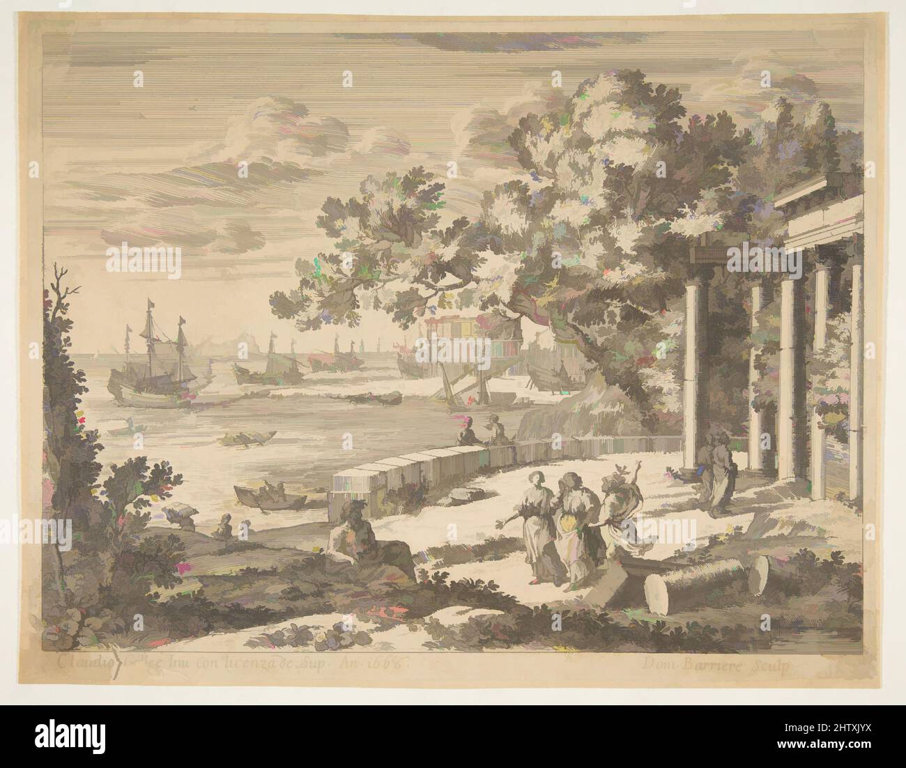 Art inspired by Landscape with Mercury, 1668, Etching, sheet: 7 7/8 x 10 3/16 in. (20 x 25.8 cm), Prints, After Claude Lorrain (Claude Gellée) (French, Chamagne 1604/5?–1682 Rome), Etched by Dominique Barrière (French, Marseille 1610–1678, Classic works modernized by Artotop with a splash of modernity. Shapes, color and value, eye-catching visual impact on art. Emotions through freedom of artworks in a contemporary way. A timeless message pursuing a wildly creative new direction. Artists turning to the digital medium and creating the Artotop NFT Stock Photo
