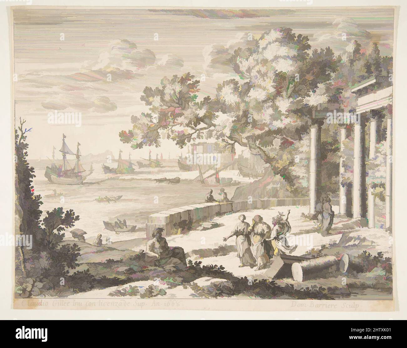 Art inspired by Landscape with Mercury, 1668, Etching, sheet: 7 7/8 x 9 7/8 in. (20 x 25.1 cm), Prints, After Claude Lorrain (Claude Gellée) (French, Chamagne 1604/5?–1682 Rome), Etched by Dominique Barrière (French, Marseille 1610–1678, Classic works modernized by Artotop with a splash of modernity. Shapes, color and value, eye-catching visual impact on art. Emotions through freedom of artworks in a contemporary way. A timeless message pursuing a wildly creative new direction. Artists turning to the digital medium and creating the Artotop NFT Stock Photo