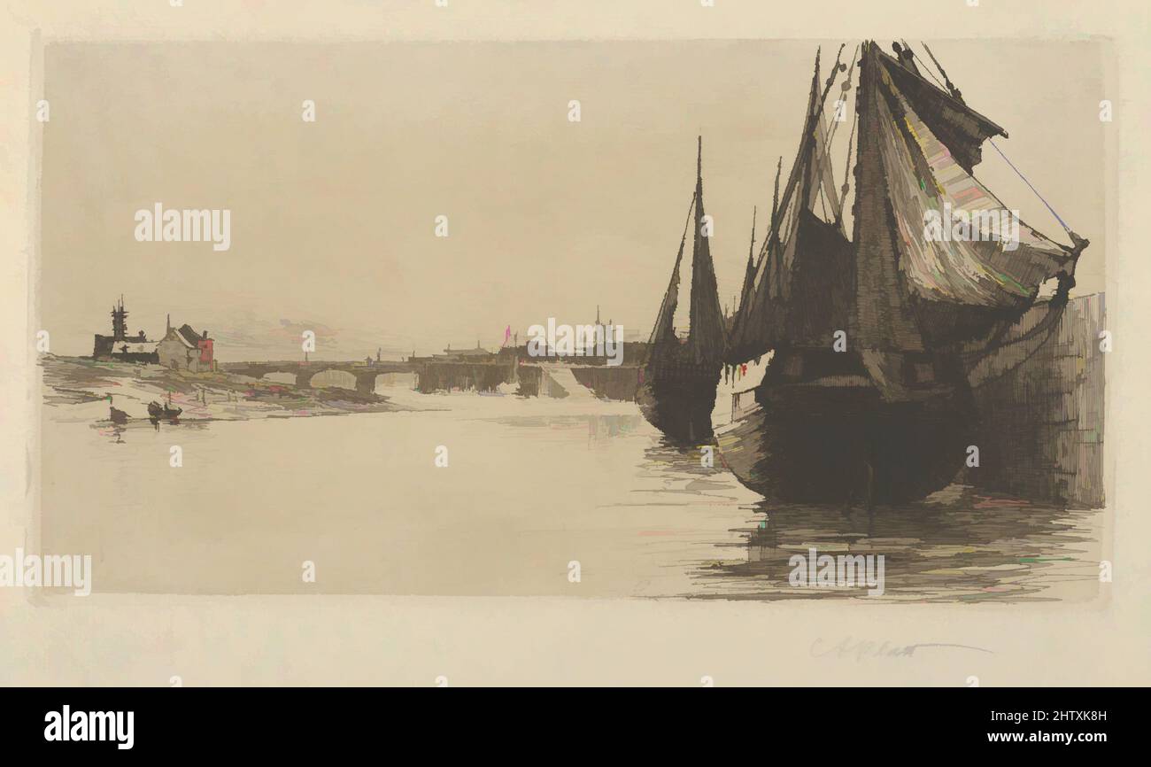 Art inspired by Evening, Trouville, 1883, Etching; trial proof a, plate: 5 1/2 x 10 3/4 in. (14 x 27.3 cm), Prints, Charles Adams Platt (American, New York 1861–1933, Classic works modernized by Artotop with a splash of modernity. Shapes, color and value, eye-catching visual impact on art. Emotions through freedom of artworks in a contemporary way. A timeless message pursuing a wildly creative new direction. Artists turning to the digital medium and creating the Artotop NFT Stock Photo