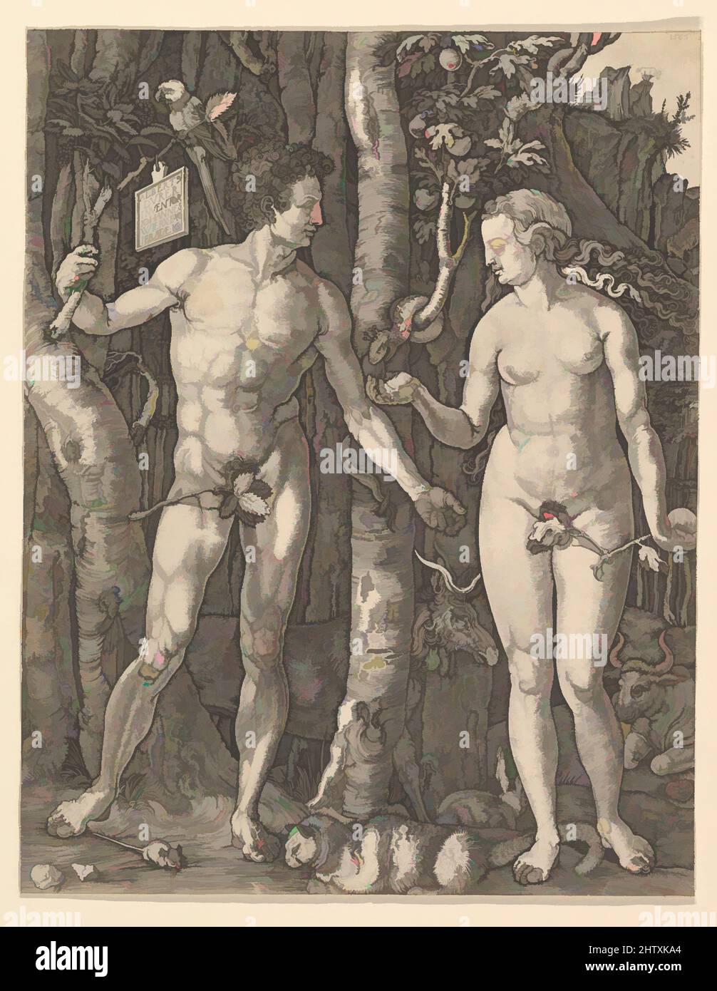 Art inspired by Adam and Eve, 1566, Engraving; third state of three, Prints, Jan (Johannes) Wierix (Netherlandish, Antwerp 1549–1615 Brussels), After Albrecht Dürer (German, Nuremberg 1471–1528 Nuremberg, Classic works modernized by Artotop with a splash of modernity. Shapes, color and value, eye-catching visual impact on art. Emotions through freedom of artworks in a contemporary way. A timeless message pursuing a wildly creative new direction. Artists turning to the digital medium and creating the Artotop NFT Stock Photo
