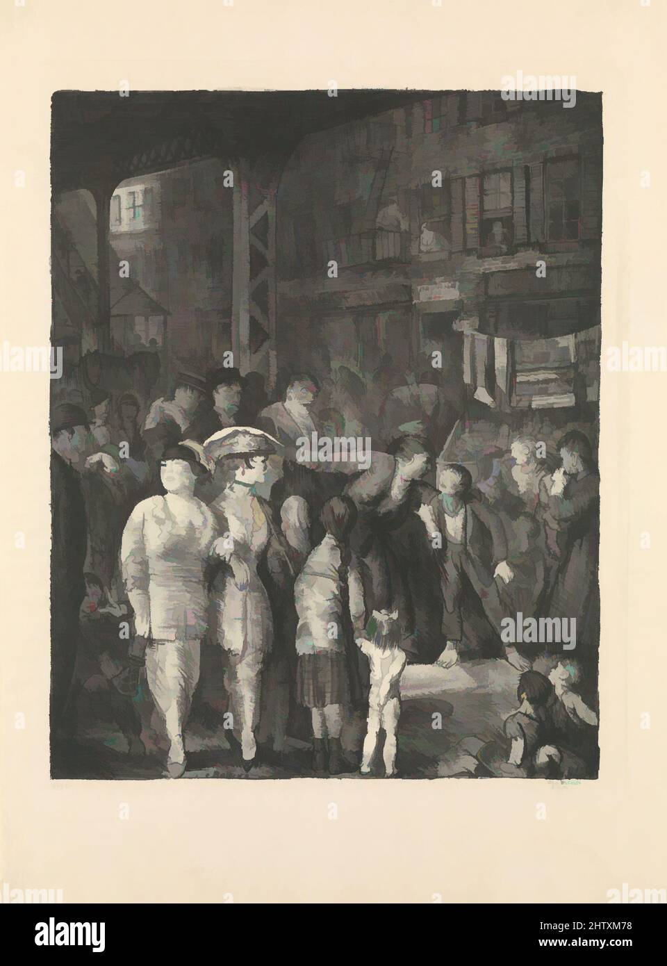 Art inspired by The Street, 1917, Lithograph, image: 19 x 15 1/4 in. (48.3 x 38.7 cm), Prints, George Bellows (American, Columbus, Ohio 1882–1925 New York, Classic works modernized by Artotop with a splash of modernity. Shapes, color and value, eye-catching visual impact on art. Emotions through freedom of artworks in a contemporary way. A timeless message pursuing a wildly creative new direction. Artists turning to the digital medium and creating the Artotop NFT Stock Photo