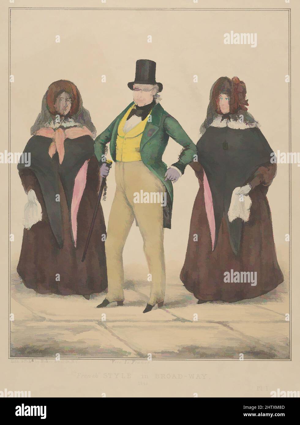 Art inspired by Vive la France, 'French' Style in Broadway, 1840, Lithograph, hand colored, sheet: 14 1/8 x 10 9/16 in. (35.8 x 26.8 cm), Prints, Classic works modernized by Artotop with a splash of modernity. Shapes, color and value, eye-catching visual impact on art. Emotions through freedom of artworks in a contemporary way. A timeless message pursuing a wildly creative new direction. Artists turning to the digital medium and creating the Artotop NFT Stock Photo