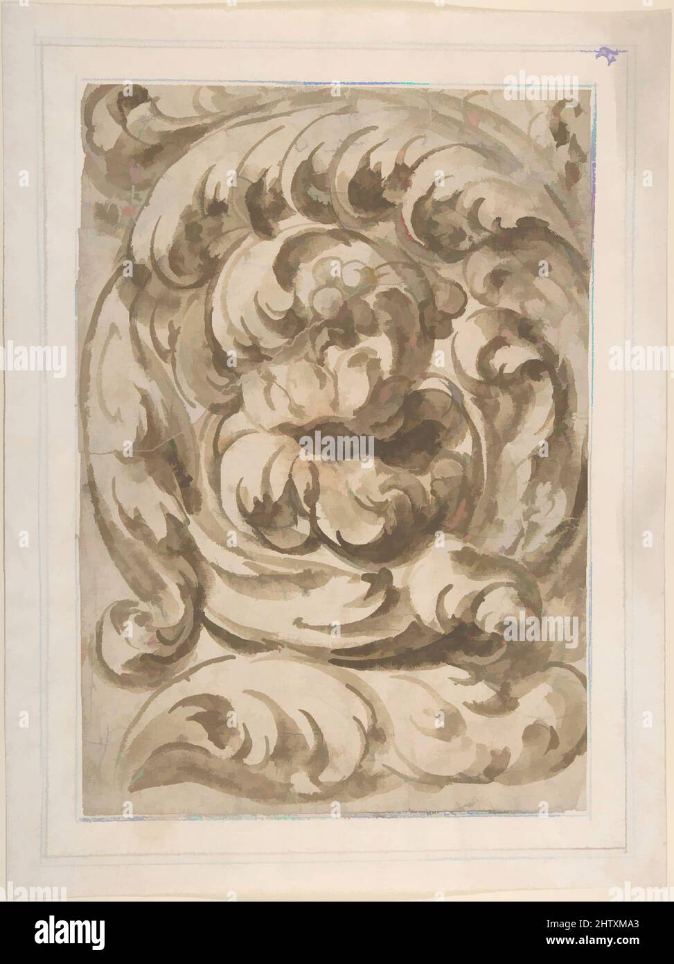Art inspired by Acanthus Scroll, 17th century, Brush and brown wash, over graphite or black chalk underdrawing, image: 11 15/16 x 8 3/8 in. (30.4 x 21.2 cm), Anonymous, Italian, 17th century, Classic works modernized by Artotop with a splash of modernity. Shapes, color and value, eye-catching visual impact on art. Emotions through freedom of artworks in a contemporary way. A timeless message pursuing a wildly creative new direction. Artists turning to the digital medium and creating the Artotop NFT Stock Photo
