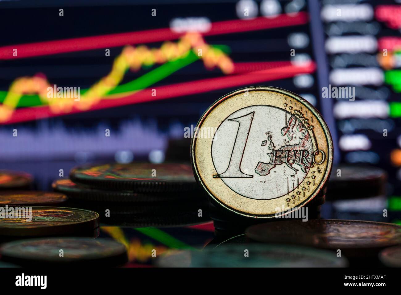 Russian Ruble Banknotes Euro Coin Inflation Ukraine War Financial Sanctions Exchange Rate 1000 500 100 50 Macro Shot Stock Photo