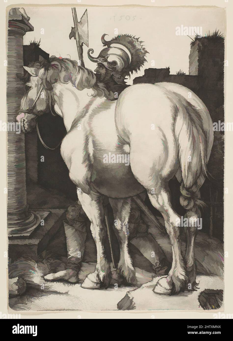 Art inspired by The Large Horse, 1505, Engraving, Prints, Albrecht Dürer (German, Nuremberg 1471–1528 Nuremberg, Classic works modernized by Artotop with a splash of modernity. Shapes, color and value, eye-catching visual impact on art. Emotions through freedom of artworks in a contemporary way. A timeless message pursuing a wildly creative new direction. Artists turning to the digital medium and creating the Artotop NFT Stock Photo