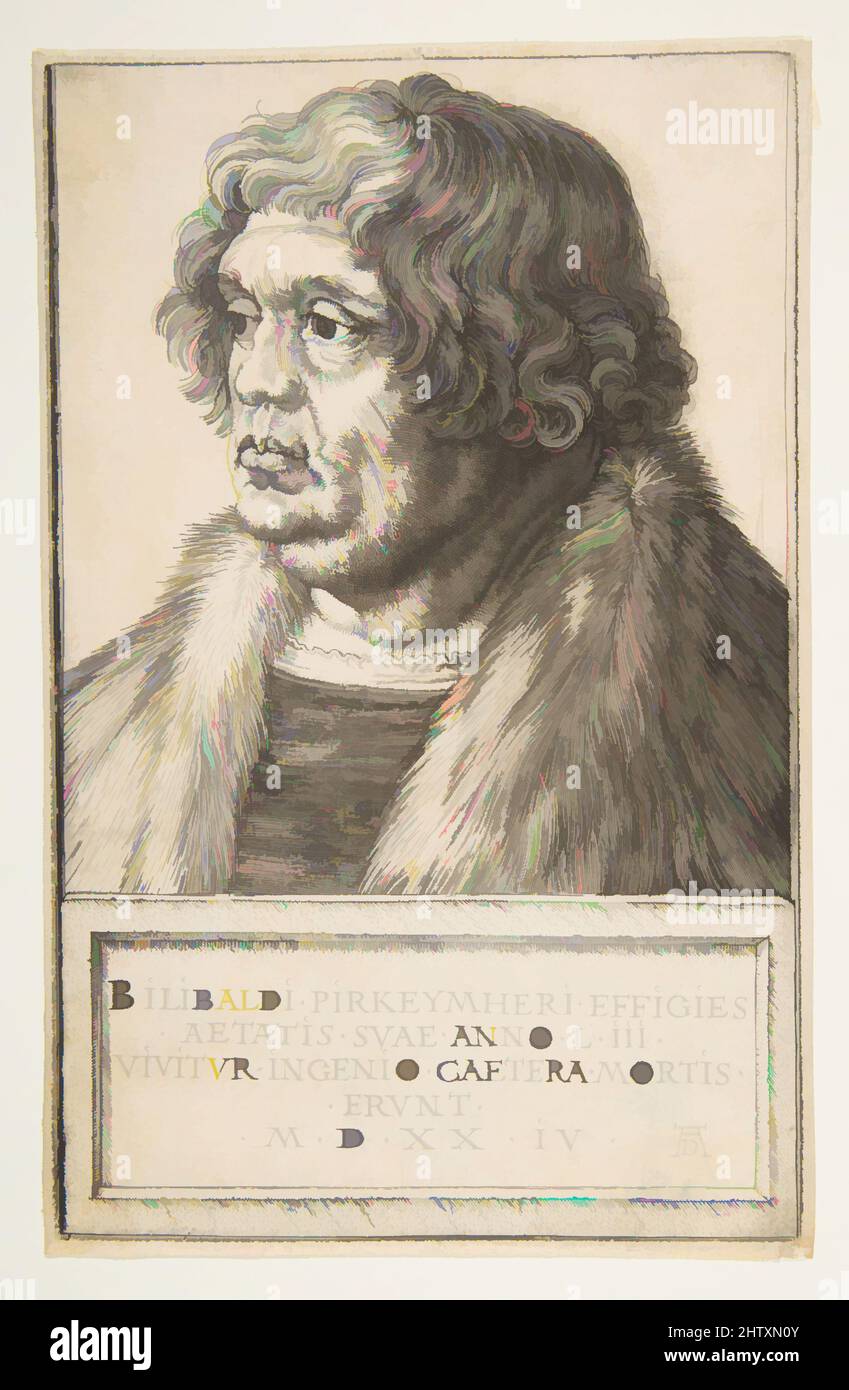 Art inspired by Willibald Pirckheimer, 1524, Engraving, Sheet: 7 5/16 × 4 11/16 in. (18.6 × 11.9 cm), Prints, Albrecht Dürer (German, Nuremberg 1471–1528 Nuremberg, Classic works modernized by Artotop with a splash of modernity. Shapes, color and value, eye-catching visual impact on art. Emotions through freedom of artworks in a contemporary way. A timeless message pursuing a wildly creative new direction. Artists turning to the digital medium and creating the Artotop NFT Stock Photo