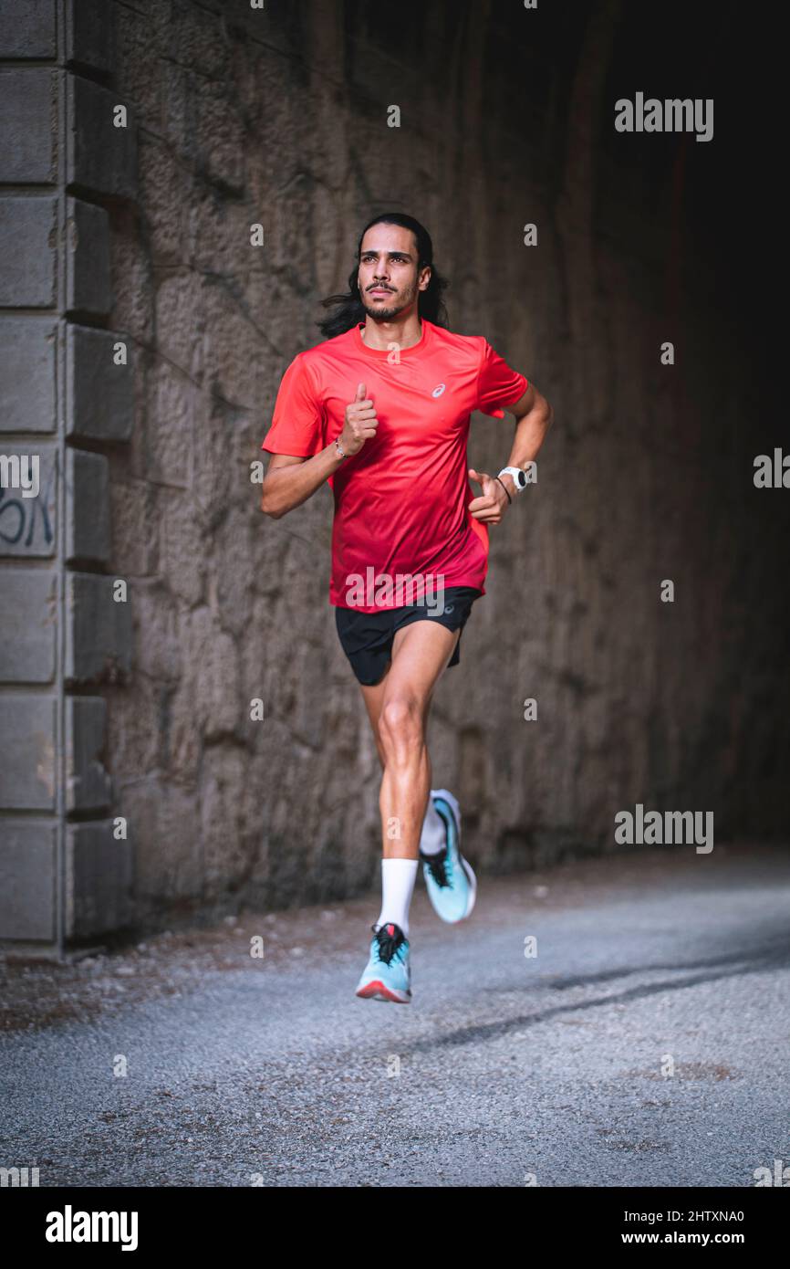 Mohamed Katir training in his rural environment and on his land, Mula (Murcia). Stock Photo