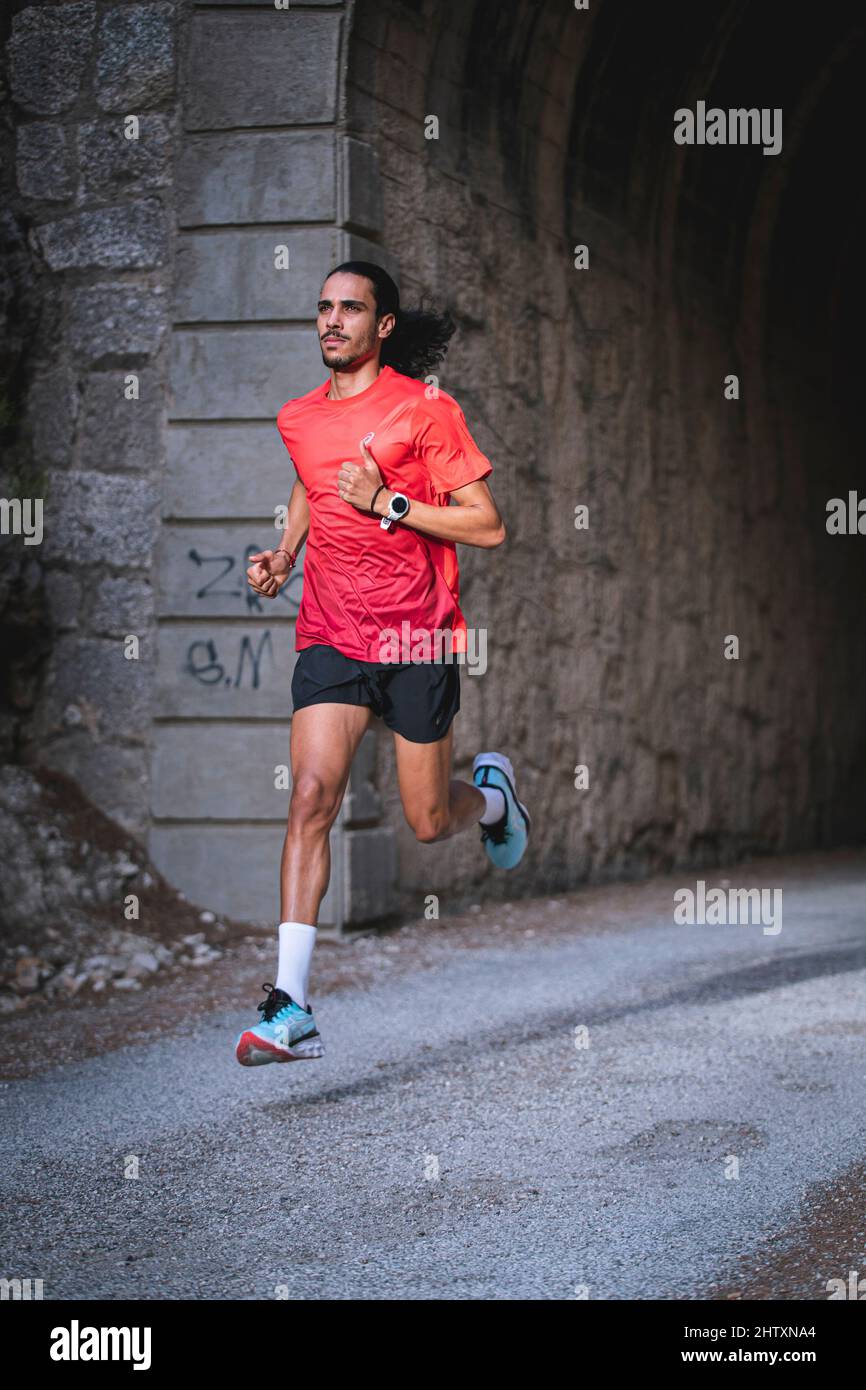 Mohamed Katir training in his rural environment and on his land, Mula (Murcia). Stock Photo