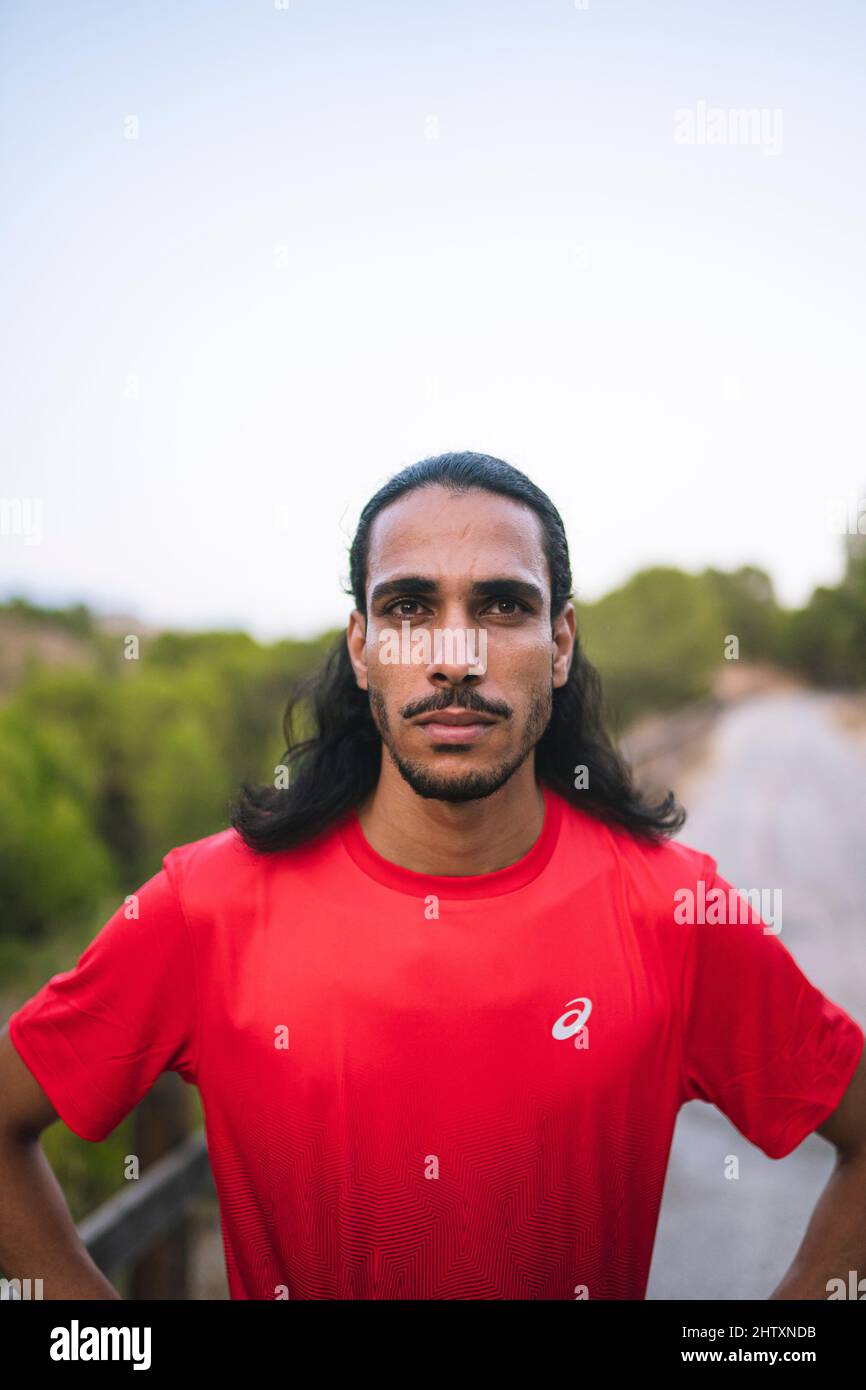 Mohamed Katir training in his rural environment and on his land, Mula (Murcia). Stock Photo