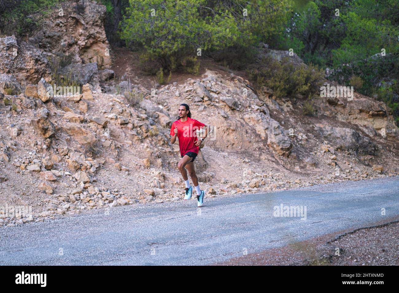 Mohamed Katir training in his rural environment and on his land, Mula (Murcia). Stock Photo