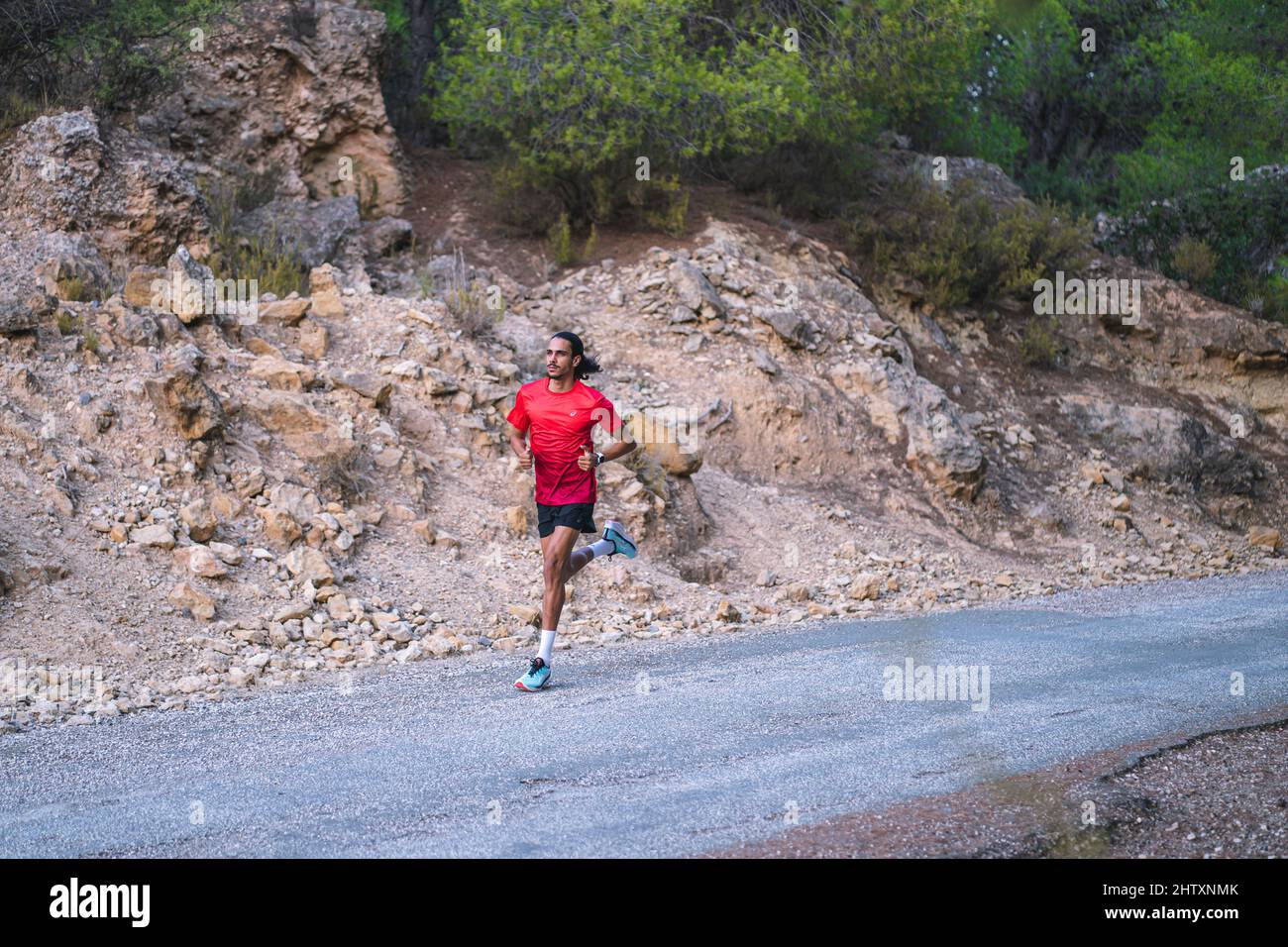 Mohamed Katir training in his rural environment and on his land, Mula (Murcia). Stock Photo