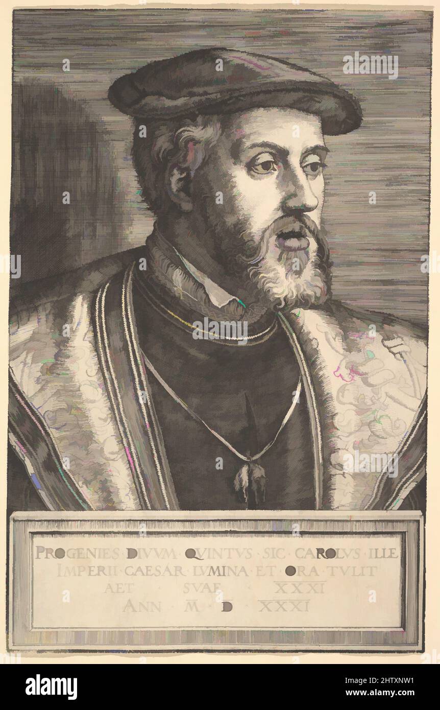 Art inspired by Emperor Charles V, 16th century, Engraving; third state, Sheet: 8 5/8 x 5 5/16 in. (21.9 x 13.5 cm), Prints, Barthel Beham (German, Nuremberg ca. 1502–1540 Italy, Classic works modernized by Artotop with a splash of modernity. Shapes, color and value, eye-catching visual impact on art. Emotions through freedom of artworks in a contemporary way. A timeless message pursuing a wildly creative new direction. Artists turning to the digital medium and creating the Artotop NFT Stock Photo