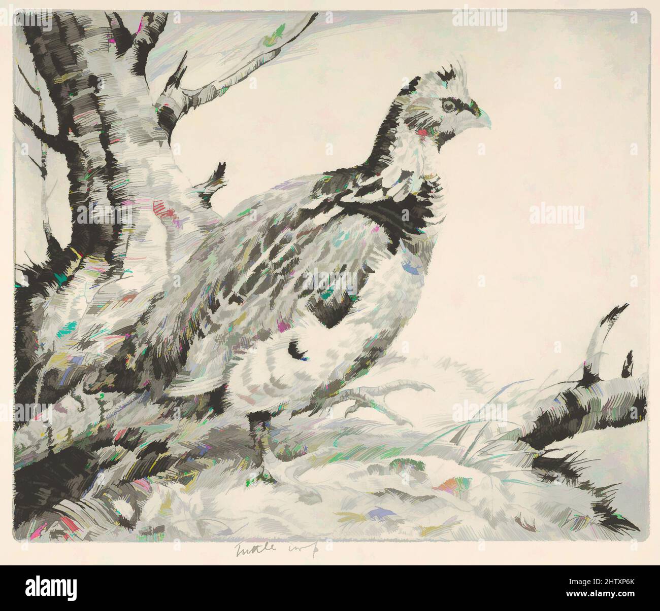 Art inspired by Ruffled Grouse, 1935, Drypoint; second state, plate: 8 7/8 x 10 5/8 in. (22.5 x 27 cm), Prints, Henry Emerson Tuttle (American, Lake Forest, Illinois 1890–1946 New Haven, Connecticut, Classic works modernized by Artotop with a splash of modernity. Shapes, color and value, eye-catching visual impact on art. Emotions through freedom of artworks in a contemporary way. A timeless message pursuing a wildly creative new direction. Artists turning to the digital medium and creating the Artotop NFT Stock Photo