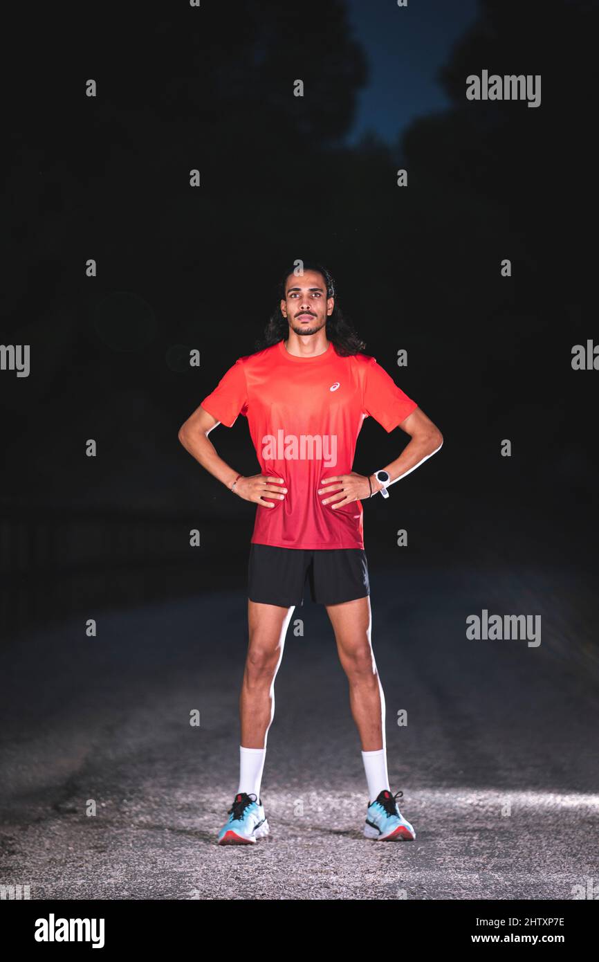 Mohamed Katir training in his rural environment and on his land, Mula (Murcia). Stock Photo