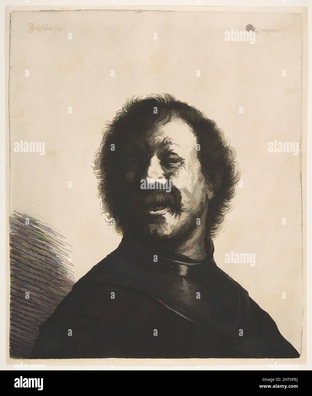 Art inspired by Laughing Man in a Gorget, 1625–40, Etching; first state of two, sheet: 9 3/16 x 7 11/16 in. (23.3 x 19.6 cm), Prints, Jan Georg (Joris) van Vliet (Dutch, Deft ca. 1610–ca. 1635), After Rembrandt (Rembrandt van Rijn) (Dutch, Leiden 1606–1669 Amsterdam, Classic works modernized by Artotop with a splash of modernity. Shapes, color and value, eye-catching visual impact on art. Emotions through freedom of artworks in a contemporary way. A timeless message pursuing a wildly creative new direction. Artists turning to the digital medium and creating the Artotop NFT Stock Photo