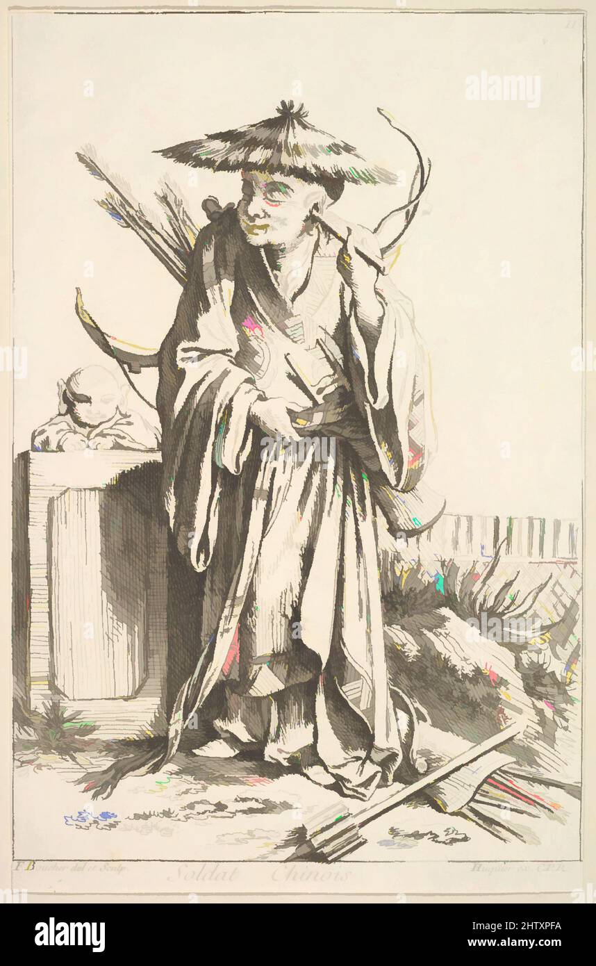 Art inspired by Chinese Soldier, 1738–45, Etching, Sheet (trimmed): 8 1/4 × 5 5/16 in. (20.9 × 13.5 cm), Prints, François Boucher (French, Paris 1703–1770 Paris, Classic works modernized by Artotop with a splash of modernity. Shapes, color and value, eye-catching visual impact on art. Emotions through freedom of artworks in a contemporary way. A timeless message pursuing a wildly creative new direction. Artists turning to the digital medium and creating the Artotop NFT Stock Photo