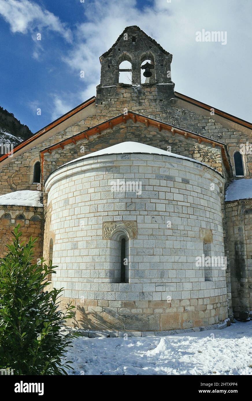 Church of Santa Maria in Artiés in the Catalan Pyrenees in the region of Valle de Aran province of Lérida,Catalonia,Spain Stock Photo