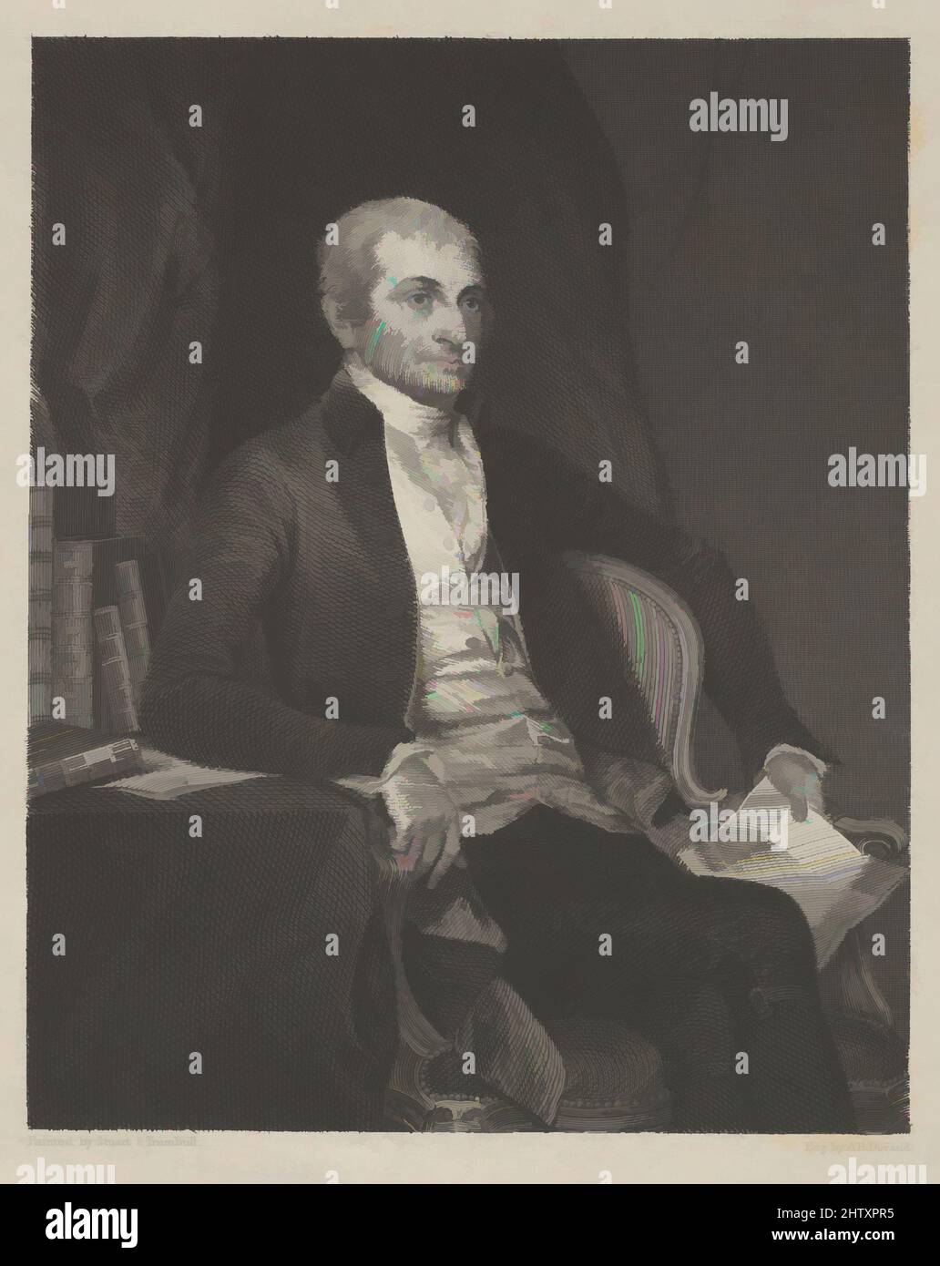 Art inspired by John Jay, 1834, Engraving on chine collé; second state of three, proof before the name, plate: 9 3/4 x 6 9/16 in. (24.8 x 16.7 cm), Prints, Asher Brown Durand (American, Jefferson, New Jersey 1796–1886 Maplewood, New Jersey), After Gilbert Stuart (American, North, Classic works modernized by Artotop with a splash of modernity. Shapes, color and value, eye-catching visual impact on art. Emotions through freedom of artworks in a contemporary way. A timeless message pursuing a wildly creative new direction. Artists turning to the digital medium and creating the Artotop NFT Stock Photo