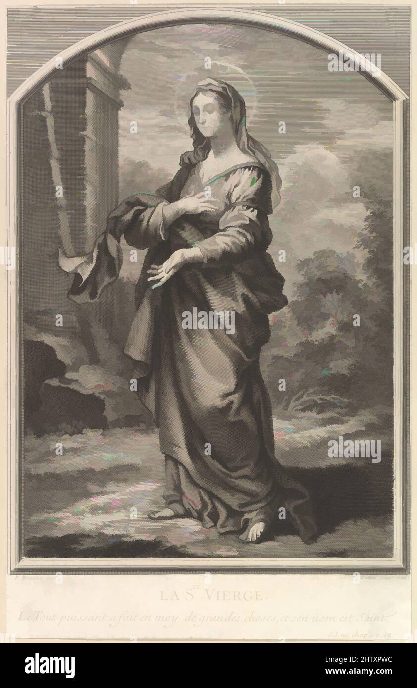 Art inspired by The Blessed Virgin, 1726, Etching and engraving, Sheet (trimmed): 13 3/8 × 8 9/16 in. (34 × 21.8 cm), Prints, Simon Vallée (French, born ca. 1700), After François Boucher (French, Paris 1703–1770 Paris, Classic works modernized by Artotop with a splash of modernity. Shapes, color and value, eye-catching visual impact on art. Emotions through freedom of artworks in a contemporary way. A timeless message pursuing a wildly creative new direction. Artists turning to the digital medium and creating the Artotop NFT Stock Photo