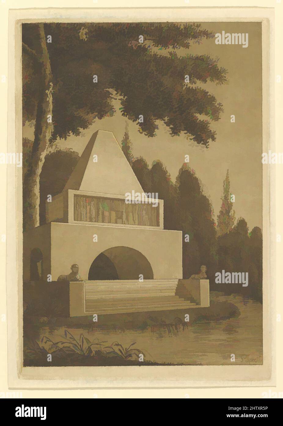 Art inspired by Temple Monument in a Park on a Lake, Aquatint, plate: 5 x 3 1/2 in. (12.7 x 8.9 cm), Prints, Peter Speeth (German, Mannheim 1772–1831 Odessa, Classic works modernized by Artotop with a splash of modernity. Shapes, color and value, eye-catching visual impact on art. Emotions through freedom of artworks in a contemporary way. A timeless message pursuing a wildly creative new direction. Artists turning to the digital medium and creating the Artotop NFT Stock Photo