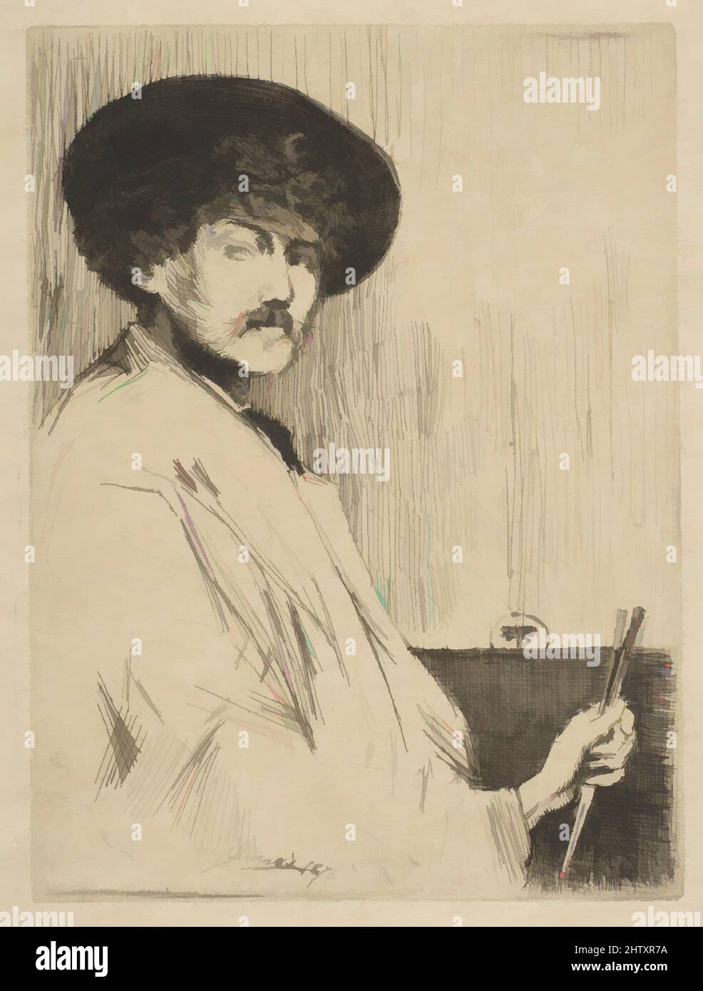 Art inspired by James McNeill Whistler, 1874, Etching; proof, plate: 5 1/8 x 3 7/8 in. (13 x 9.8 cm), Prints, Percy Thomas (British, London 1846–1922 London, Classic works modernized by Artotop with a splash of modernity. Shapes, color and value, eye-catching visual impact on art. Emotions through freedom of artworks in a contemporary way. A timeless message pursuing a wildly creative new direction. Artists turning to the digital medium and creating the Artotop NFT Stock Photo
