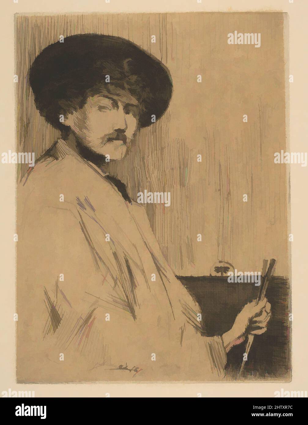 Art inspired by James McNeill Whistler, 1874, Etching, with lithographic tone?, plate: 5 1/8 x 3 13/16 in. (13 x 9.7 cm), Prints, Percy Thomas (British, London 1846–1922 London, Classic works modernized by Artotop with a splash of modernity. Shapes, color and value, eye-catching visual impact on art. Emotions through freedom of artworks in a contemporary way. A timeless message pursuing a wildly creative new direction. Artists turning to the digital medium and creating the Artotop NFT Stock Photo
