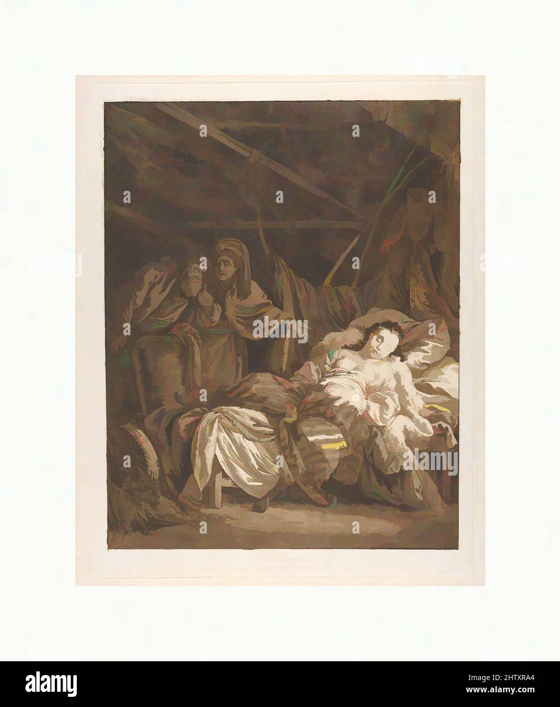 Art inspired by The Rest (Le Repos), 1771, Etching and aquatint printed in brown ink, sheet: 17 11/16 x 13 3/4 in. (45 x 35 cm), Prints, Jean-Baptiste Le Prince (French, Metz 1734–1781 Saint-Denis-du-Port, Classic works modernized by Artotop with a splash of modernity. Shapes, color and value, eye-catching visual impact on art. Emotions through freedom of artworks in a contemporary way. A timeless message pursuing a wildly creative new direction. Artists turning to the digital medium and creating the Artotop NFT Stock Photo