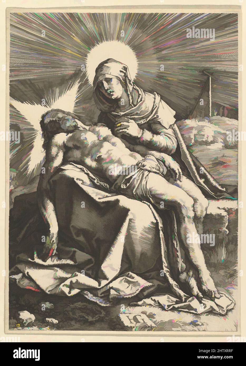 Art inspired by Pietà, 1596, Engraving; second state of two, sheet: 7 1/8 x 5 3/16 in. (18.1 x 13.1 cm), Prints, Hendrick Goltzius (Netherlandish, Mühlbracht 1558–1617 Haarlem, Classic works modernized by Artotop with a splash of modernity. Shapes, color and value, eye-catching visual impact on art. Emotions through freedom of artworks in a contemporary way. A timeless message pursuing a wildly creative new direction. Artists turning to the digital medium and creating the Artotop NFT Stock Photo