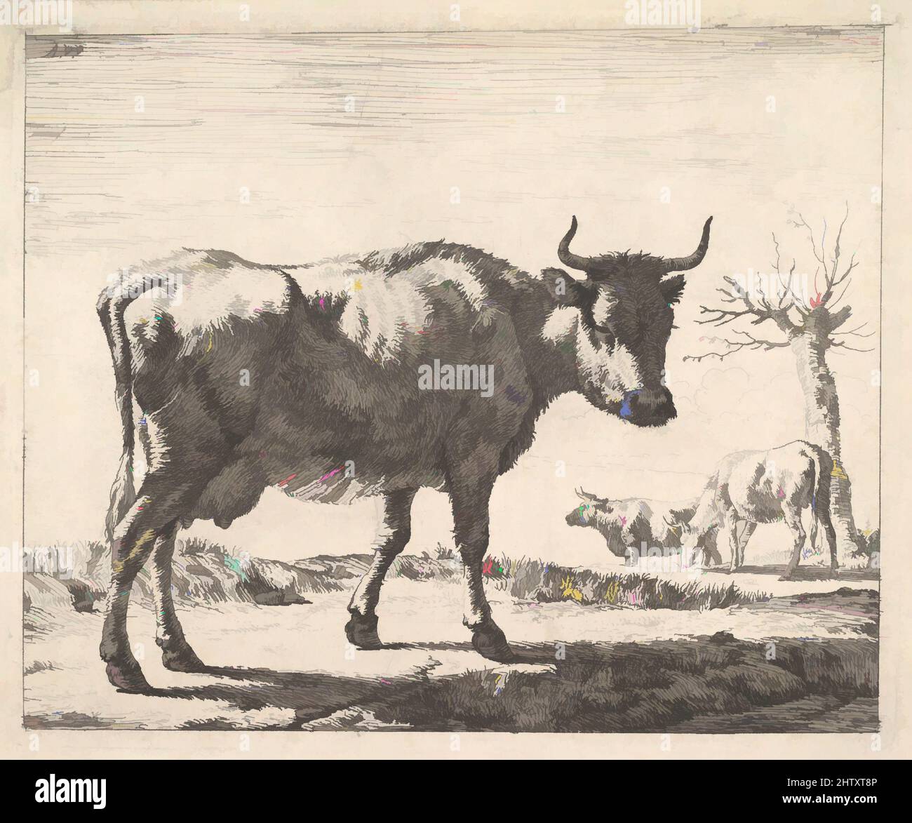 Art inspired by Three Cows, Etching, plate: 4 1/2 x 5 7/16 in. (11.5 x 13.8 cm), Prints, Adriaen van de Velde (Dutch, Amsterdam 1636–1672 Amsterdam, Classic works modernized by Artotop with a splash of modernity. Shapes, color and value, eye-catching visual impact on art. Emotions through freedom of artworks in a contemporary way. A timeless message pursuing a wildly creative new direction. Artists turning to the digital medium and creating the Artotop NFT Stock Photo