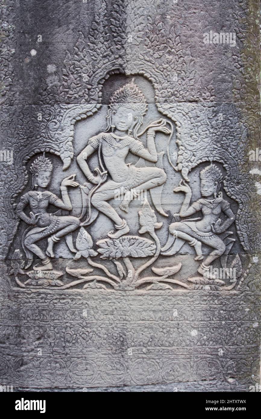 Ancient stone carvings, stone sculptures, Angkor Thom, Cambodia Stock