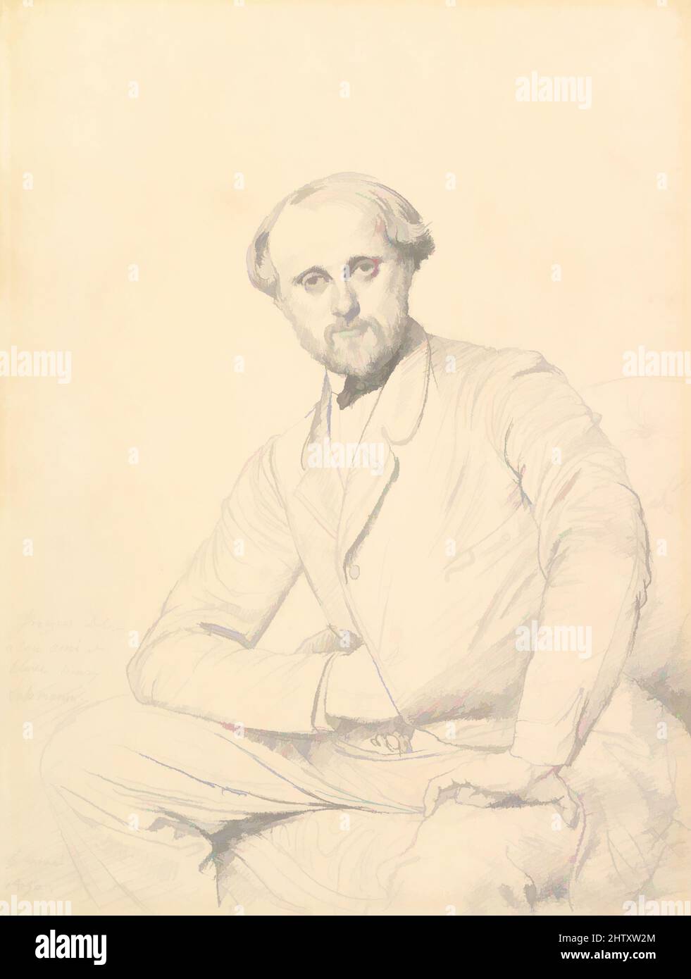 Art inspired by Henri Lehmann, 1850, Graphite on wove paper, Sheet: 12 1/2 x 9 3/8 in. (31.7 x 23.8 cm), Drawings, Jean Auguste Dominique Ingres (French, Montauban 1780–1867 Paris, Classic works modernized by Artotop with a splash of modernity. Shapes, color and value, eye-catching visual impact on art. Emotions through freedom of artworks in a contemporary way. A timeless message pursuing a wildly creative new direction. Artists turning to the digital medium and creating the Artotop NFT Stock Photo