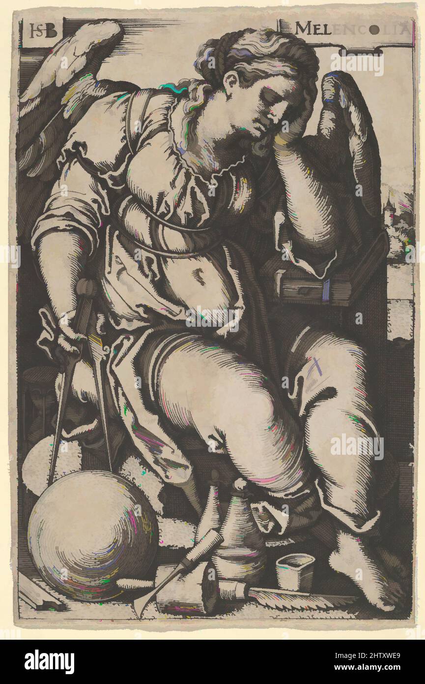 Art inspired by Melancholia, Engraving, Sheet: 3 1/8 x 2 1/16 in. (7.9 x 5.2 cm), Prints, Sebald Beham (German, Nuremberg 1500–1550 Frankfurt, Classic works modernized by Artotop with a splash of modernity. Shapes, color and value, eye-catching visual impact on art. Emotions through freedom of artworks in a contemporary way. A timeless message pursuing a wildly creative new direction. Artists turning to the digital medium and creating the Artotop NFT Stock Photo