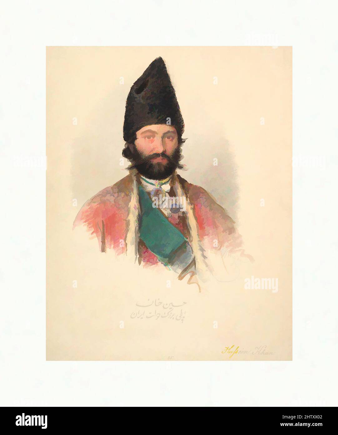 Art inspired by Hussein Khan, 1839, Watercolor and gouache, graphite, Sheet: 6 1/2 x 5 1/8 in. (16.5 x 13 cm), Drawings, Moritz Michael Daffinger (Austrian, Vienna 1790–1849 Vienna, Classic works modernized by Artotop with a splash of modernity. Shapes, color and value, eye-catching visual impact on art. Emotions through freedom of artworks in a contemporary way. A timeless message pursuing a wildly creative new direction. Artists turning to the digital medium and creating the Artotop NFT Stock Photo
