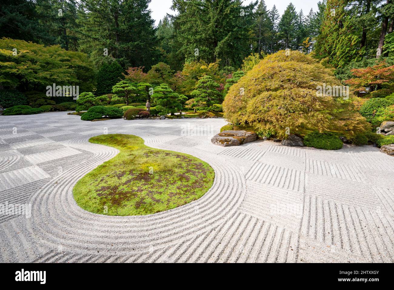 Rock Garden, Zen Garden, Japanese Garden, Portland, Oregon, USA Stock